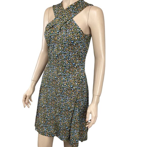 Michael Kors Quinn Floral Cross Neck Dress Size‎ XS Xsmall Taxi Yellow Stretch - Picture 3 of 7